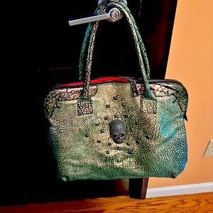 One of a kind Italian leather handbag with skull